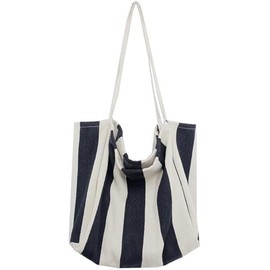 SiyphuNing Korean Version Of Retro Literary Handbag Simple Fresh blue Striped Shoulder Bag Fashion Large Capacity Shopping Bag Minimalist Women's Tote Bag Canvas Casual, Blue