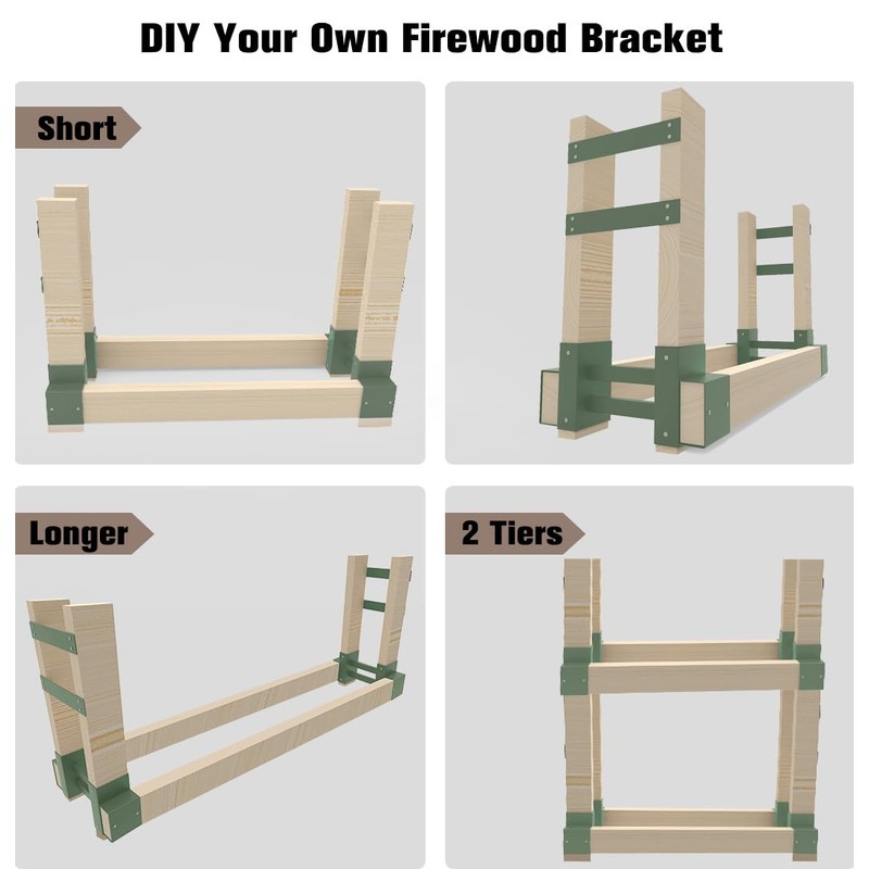 Fiwithy Outdoor Firewood Rack Bracket Kit with 4 Support Bars