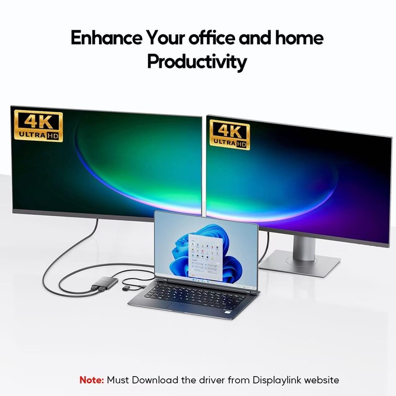 PULWTOP Displaylink Adapter, USB-C to HDMI Adapter with Dual Monitor