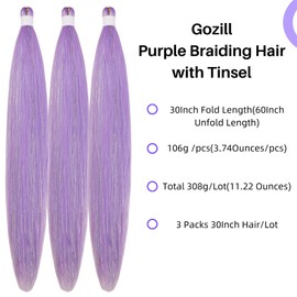 Purple Braiding Hair Pre Stretched Tinsel Braiding Hair 30 Inch Colorful Synthetic Fake Hair for Braiding