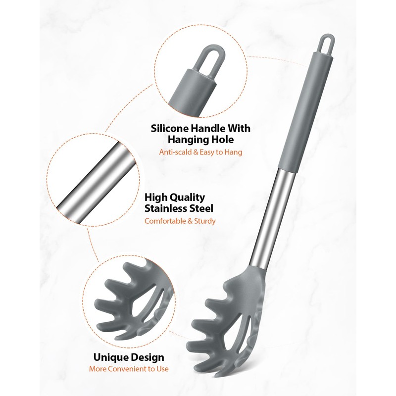 Silicone Spaghetti Spoon & Pasta Tong, Non-Stick Stainless Steel Handle