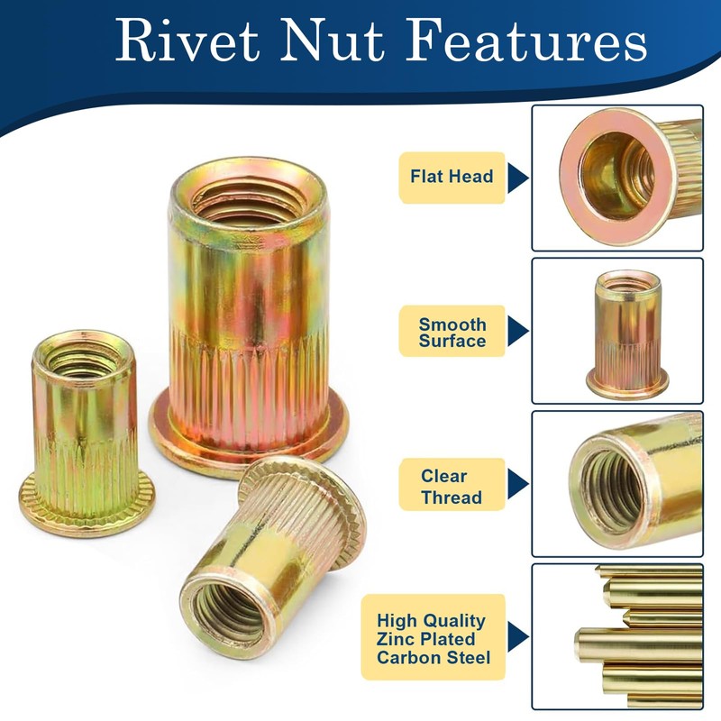Vifmy 115Pcs M6 Rivet Nuts, Metric Zinc Plated Finish Carbon