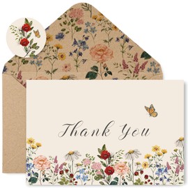 JarThenaAMCS 30 Pack Wildflower Thank You Cards Vintage Flower Greeting Cards Floral Blank Note Cards with Kraft Envelope Sticker for Birthday Wedding Bridal Shower, 4 x 6 Inch