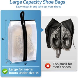 MISSLO Waterproof Shoe Bags for Travel 4 Pack XX-Large Shoe Storage Bag Clear Sneaker Pouch Portable Boots Organizer with Sturdy Zipper for Men & Women