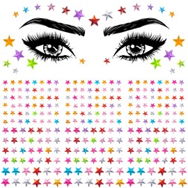 OIIKI 4 Sheets Colorful Star Face Gems Stickers, 3 Sizes Eye Rhinestones Makeup Stickers, Crystal Acrylic Jewels for Women, Rave Accessories for Parties, Festival, Daily Use