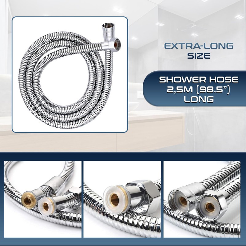 Shower Hose 2.5 m Stainless Steel Flexible Universal Anti-twist Shower