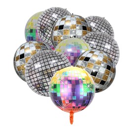 SSKHE 10PCS Disco Ball Balloons,Helium 4D Colorful Disco Ball Metallic Gold Silver,Disco Party Decorations,disco party decoration balloons 4D round balloons Supplies Dance Party Wedding 70s