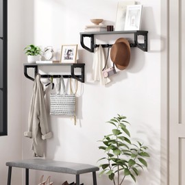 NANAGIFTREE Coat Rack Wall Mount, Wood Wall Shelf with Coat Hooks, Coat Hanger Wall Mount for Entryway, Bedroom, Living Room, Wall Mounted Coat Rack Organizer for Room Decor, Black 2 Pack, 33.8 inch