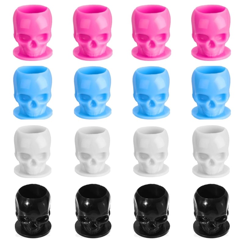 Tattoo Ink Cups with Base - 80pc Skull Design Tattoo