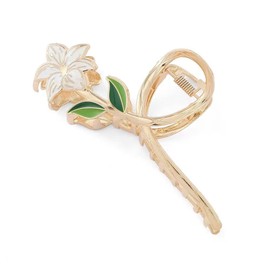 White Lily Metal Hair Claw Clips, Large Hair Claw Nonslip Hair Barrettes Non-Slip No Broken Strong Hold Hair Clamps Fashion Hair Accessories for Woman and Girls With Long Thick Thin Curly Hair