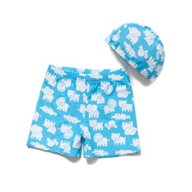 BONVERANO Little Boy Swimming Trunks UV Protection 50+ with Swimming Cap, 08Blue