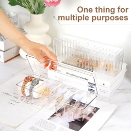 SUBGIU Clear Jewelry Box Organizer Clear Acrylic With Lid Travel Jewelry Case With Jewelry bags, for Earrings Rings Necklaces Organizer Box (Jewelry Box Set, With 40pcs Jewelry Bags)