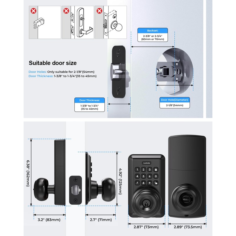Keyless Entry Door Lock, Door Knob with Keypad, Keypad Door