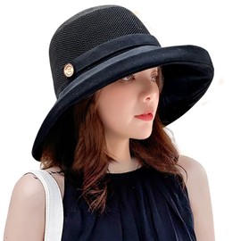 HUAMULAN Women Mesh Crown Wide Brim Sun Hats Summer UV Protection UPF Hat for Beach Hiking Garden Travel Lawn Work Chin Strap