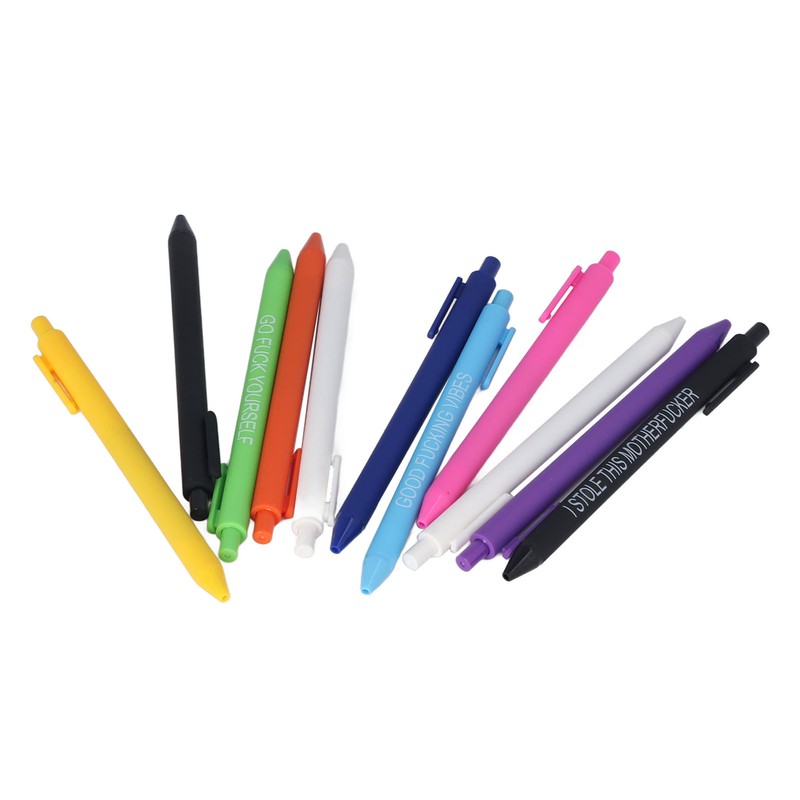 11Pcs Press Ballpoint Pen Colorful Shell 0.5mm Ballpoint Pen Black