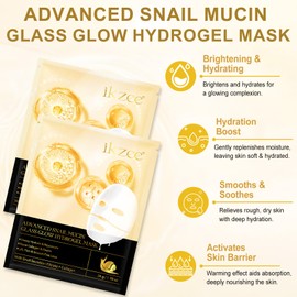 Advanced Snail Mucin Glass Glow Hydrogel Mask, Pack of 4, Collagen Face Mask, Real Deep Mask, Snail Mucin Serum Glass Skin Face Mask, Korean Skincare