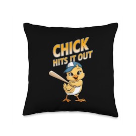 Adorable Baseball Baby Chicks Dynamic Active Art Throw Pillow