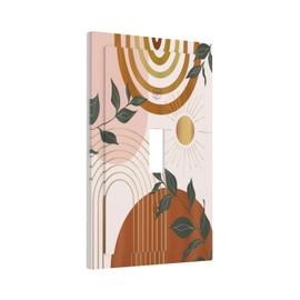 Yamxbfa Mid Century Boho Abstract Rainbow Sun Arches Green Leaves Single Toggle Light Switch Covers Decorative 1 Gang Wall Plate Cover Electrical Device Switchplate for Country Bathroom Decor