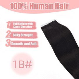 Vlasy Tape Extensions Real Hair 40 cm Mini Tape-In Extensions Real Hair Natural Black Straight Tape Hair Extensions Real Human Hair Natural Invisible Tape Hair Extensions 1B# 16 Pieces