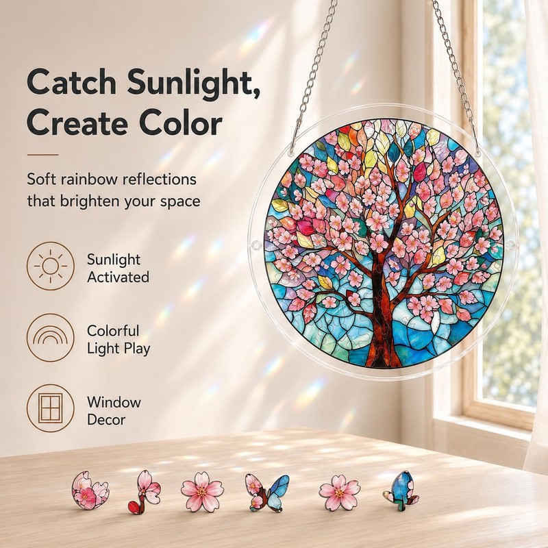 Cherry Blossom Acrylic Puzzle Suncatcher, DIY Suncatcher Puzzle Decor