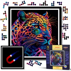 Magnetic Jigsaw Puzzles For Adults With Frame - Wooden Animal Jigsaw Puzzle 200 Piece - Rompecabezas Para Adultos - Animal Head Wall Art Decor for Living Room - Christmas & Birthday Gift Idea (Jaguar)