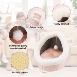 DingGreat Cuddly Cave Dog, Sleeping Bag Cat, Cat Beds for House Cats, Cat House with Washable Cushion, Soft and Fluffy Cat Tent for Small, Medium Pets - S
