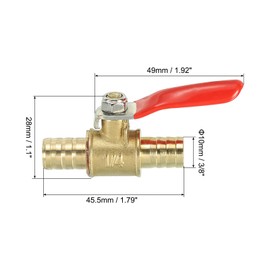 QUARKZMAN 3/8 Inch Mini Ball Valve Brass Shut-off Valve Switch Hose Barb Pipe Hose Fittings 90° Red Operation Handle Brass Valve Pack of 3