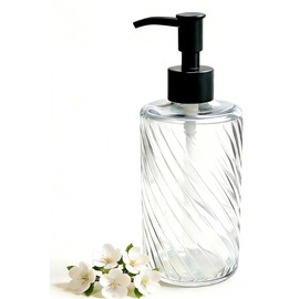 500ml/17 Oz Textured Hand Glass Soap Dispenser with Black Plastic Pump Head, Refillable Liquid Soap Bottle, Suitable for Bathroom and Kitchen, Can Be Used for Hand Soap, Dish Soap, or Lotion