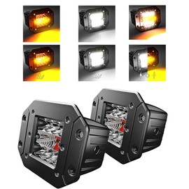 SLARY 2 Packs 5 Inch Flush Mount LED Pods 6 Modes Amber/White Flasing Strobe Fog Lights Offroad Backup Light Reverse Light Grill Mount Light with Switch Wiring Harness for Truck UTV