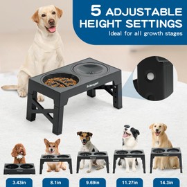 NAHANGPET 3-in-1 Elevated Slow Feeder Dog Bowls for Food and Water, 5 Heights Adjustable Raised Dog Bowls, Non-Slip, No Spill, for Small Medium Large Dogs and Cats(Grey)