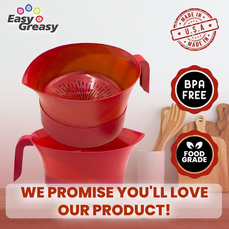 Easy Greasy Colander Grease Strainer With Handle And Container, Catch
