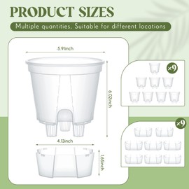 Wonderjune 9 Pcs Self Watering Pots for Indoor Plants with Deep Reservoir and High Drainage Holes for Outdoor Plants and Flowers(Clear,5.91'')