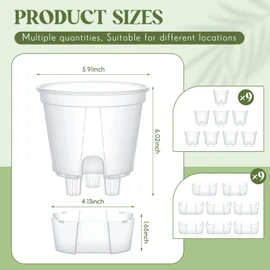 Wonderjune 9 Pcs Self Watering Pots for Indoor Plants with Deep Reservoir and High Drainage Holes for Outdoor Plants and Flowers(Clear,5.91'')