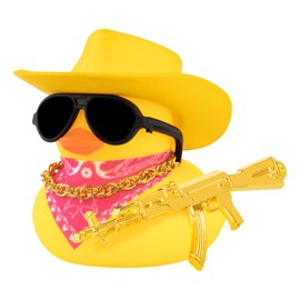 wonuu Rubber Duck Car Ornaments Duck Car Dashboard Decorations for Cute Car Accessories with Cowboy Hat Necklace and Sunglasses, Shiny Yellow