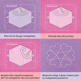 Quimarale 4 Pieces Free Motion Quilting Rulers and Templates with 1 Pieces Quilting Frame Acrylic Quilting Supplies Hexagon Quilting Templates for Machine Quilting with Instruction (6C Design)