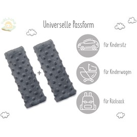 Balbina Pack of 2 Car Seat Belt Pads, Shoulder Pads, Adult Children, Baby Seat Can be Used as Protector for Prams, Backpacks, Minky Fabric, Universal, 7 x 21 cm, Dark Grey