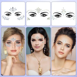 MBAIYO Glitzersteine Gesicht Festival,4 Stück Strasssteine Gesicht,Edelstein Kristall Antlitz Tattoo Glitzer Schmucksteine Für Temporäre Tattoos Make-Up Geburtstag Partys