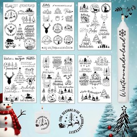 GreatRise 2 Stück Kerzentattoos Weihnachten Rub on Sticker Wassertransferdruck Rub On Aufkleber Weihnachten, Verschiedene Muster Kerzen Tattoo Folie für Stabkerzen Glas Keramik Basteln DIY Deko #5