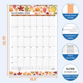 SUNEE Wall Calendar 2025-2026 Large 22.75"x15.5", 21 Month Calendar from October 2025 to June 2027, Vertical Extra Large Monthly Calendar 2026 for Wall, Seasons Color