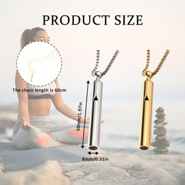 2 PCS Anti Anxiety Breathing Necklace Anxiety Relief Necklace Portable Whistle Breathlace Exercises Necklace with 2 Encouragement Cards for Adults Women Men Meditation (Steel + Gold)
