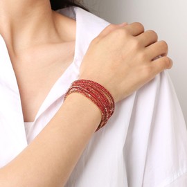 HZMAN 10 Pcs Tennis Bracelets Set for Women Girl 14K Gold Plated Dainty Cubic Zirconia Adjustable Stackable Stretch Bracelet Wedding Party Jewelry Gift (Red)