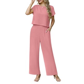 Lepunuo Women's Summer Two Piece Outfits Cap Sleeve Top and Casual Wide Leg Pants Summer Trendy Clothes