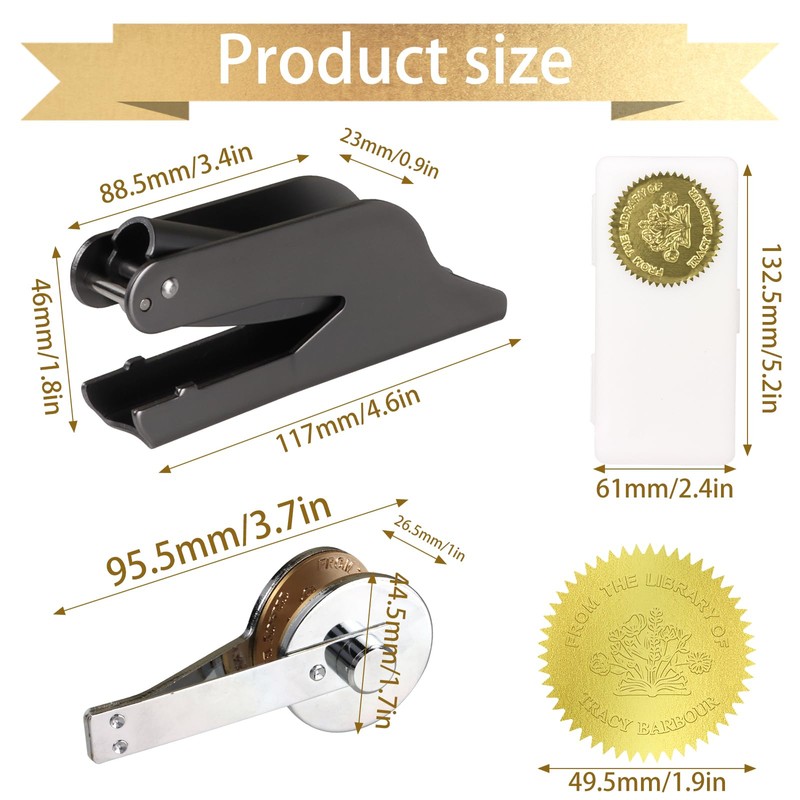 Book Embosser Handle: for 40MM Diameter Stamp Size, Book Embosser