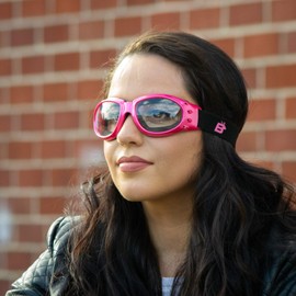 Birdz Eyewear Eagle Padded Womens Motorcycle Goggles 2 Pairs Pink Frames with Clear & Pink Mirror Lenses