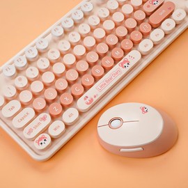 2.4G USB Wireless Keyboard and Mouse Combo, Multi-Color Typewriter Style Round Keycap, Cute Candy Colors, Compatible with Notebook, PC (Milk Tea-B)