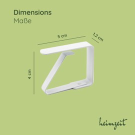 heimzeit Tablecloth Clips Made of High-Quality Stainless Steel [Pack of 6, 4 cm] Colour: White, Tablecloth Holder for Outdoor and Indoor Use, Table Cloth Clips for Tables with Max. Plate Thickness of