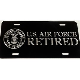 True Engraved US Air Force Retired Car Tag Diamond Etched License Plate Gift