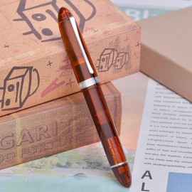 Majohn V60 Triangular Piston Fountain Pen EF Nib Transparent Brown Resin Pen with Gift Box