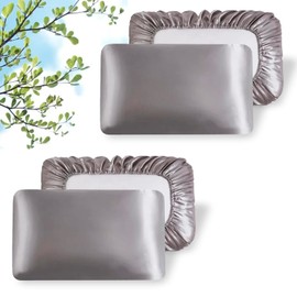 2 Packs Silk Satin Pillowcases for Hair and Skin. Decorative Luxurious Travel Elastic Band Satin Pillowcase. No Zipper, Folded Soft Blank Pillow Covers. Perfect for Travel and DIY Sublimation - Grey