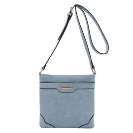 Bandolera clásica clásica de tamaño mediano con placa dorada, Azul (Dusty Blue), Talla unica